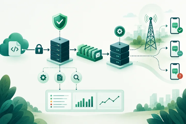 Diagrama de recepción segura y trazable de webhooks de estado SMS