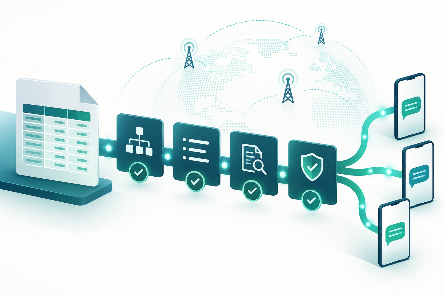 Staged validation workflow for an A2P SMS bulk upload file