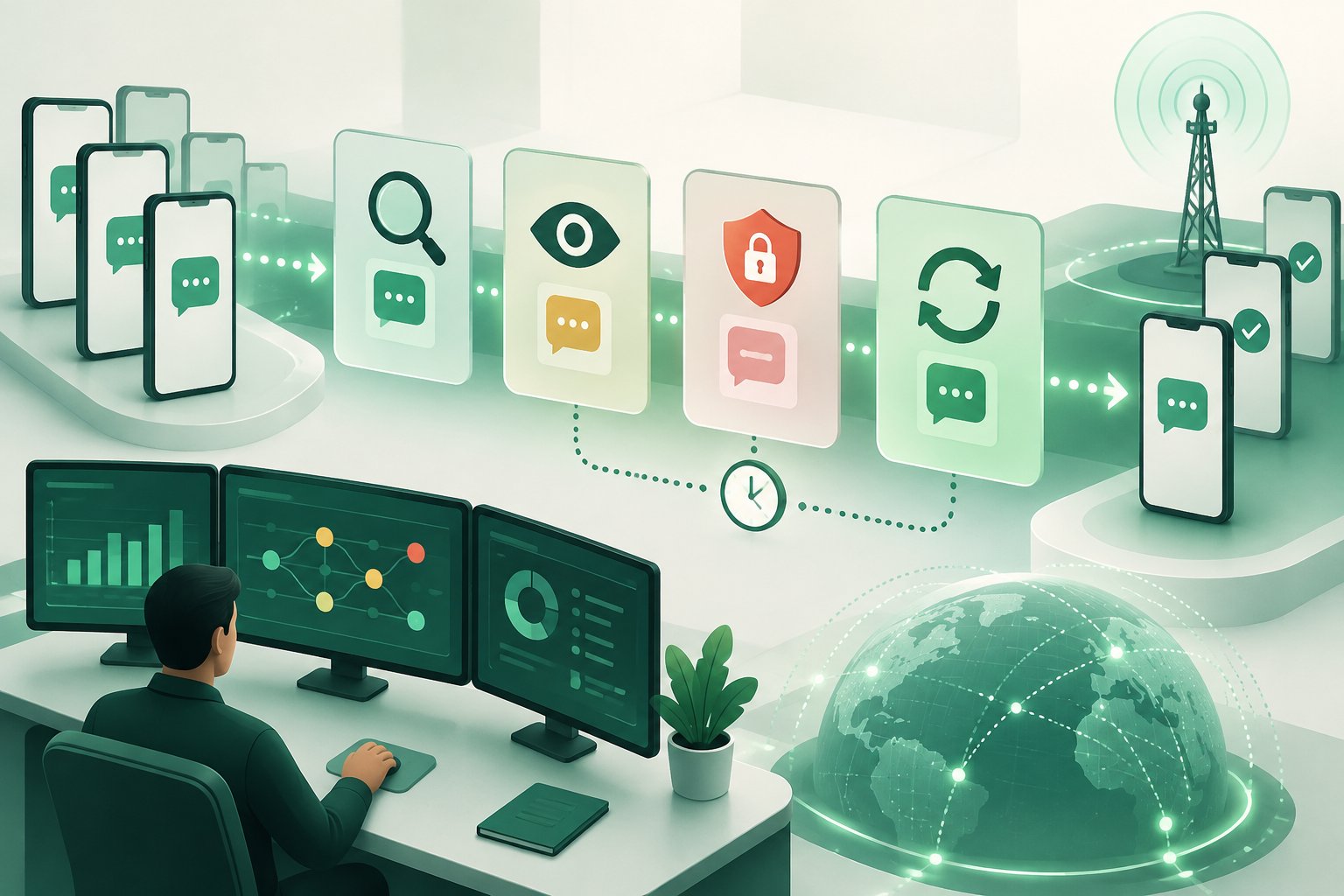 Diagrama operativo de revisión, cuarentena y reactivación de destinos SMS A2P