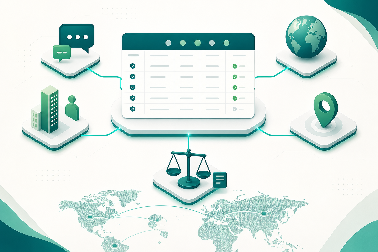Equipa de operações a analisar um registo mestre de Sender ID A2P SMS por país e marca