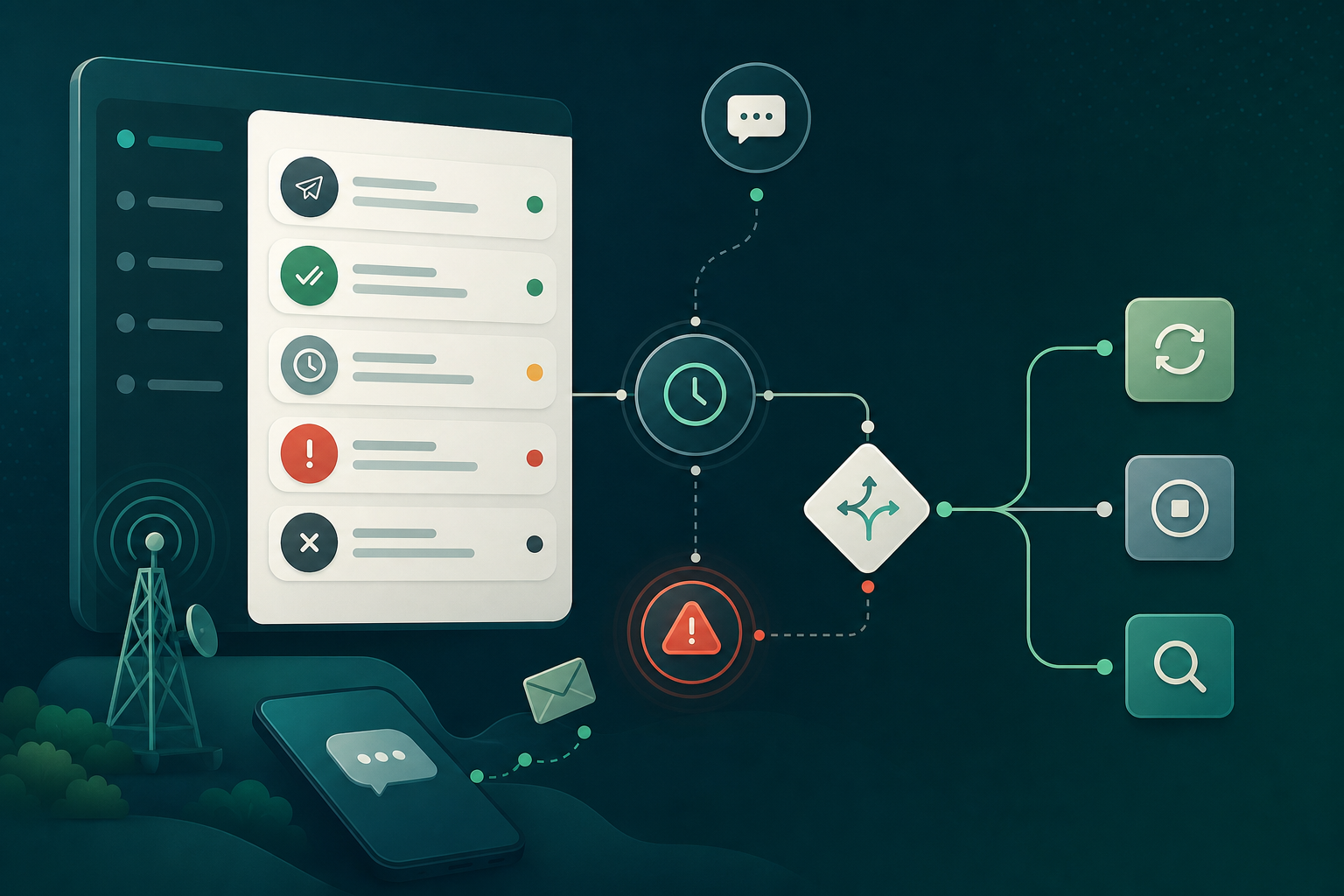 Diagrama operativo de decisiones para reintentos de SMS transaccionales
