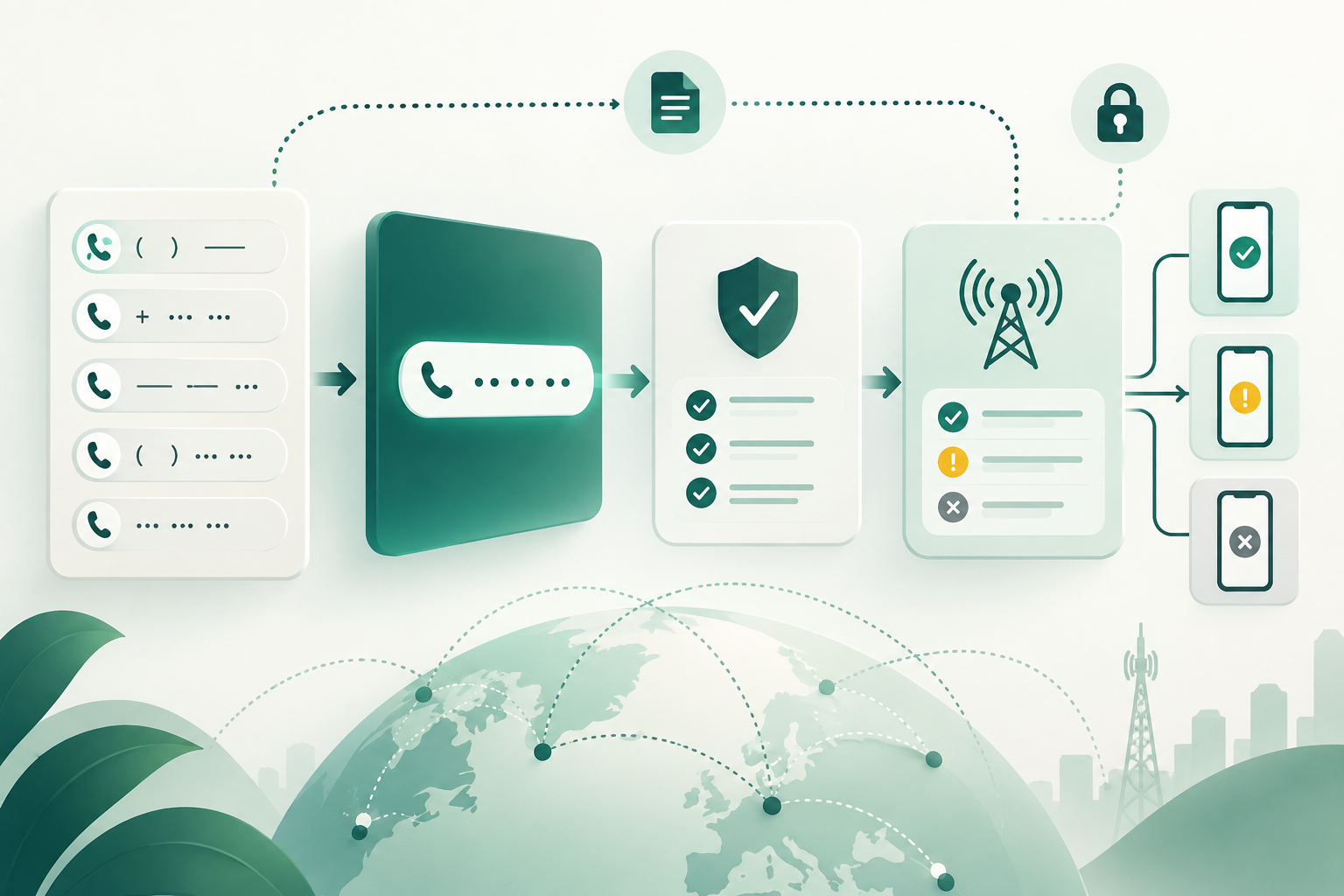 Datenfluss, der die ursprüngliche Eingabe von der normalisierten Darstellung und den anschließenden Prüfungen für A2P-SMS trennt