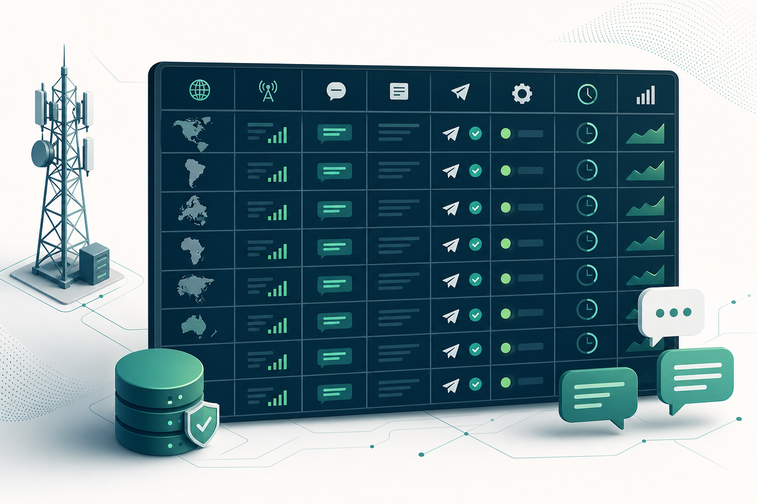 Operative A2P-SMS-Testmatrix mit Zielen, Mobilfunknetzen, Absendern und Zustellergebnissen